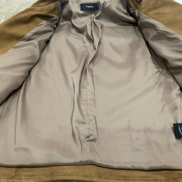 Theory Cropped Lambskin Suede Leather Moto Jacket in Caramel Sz S - Picture 11 of 14